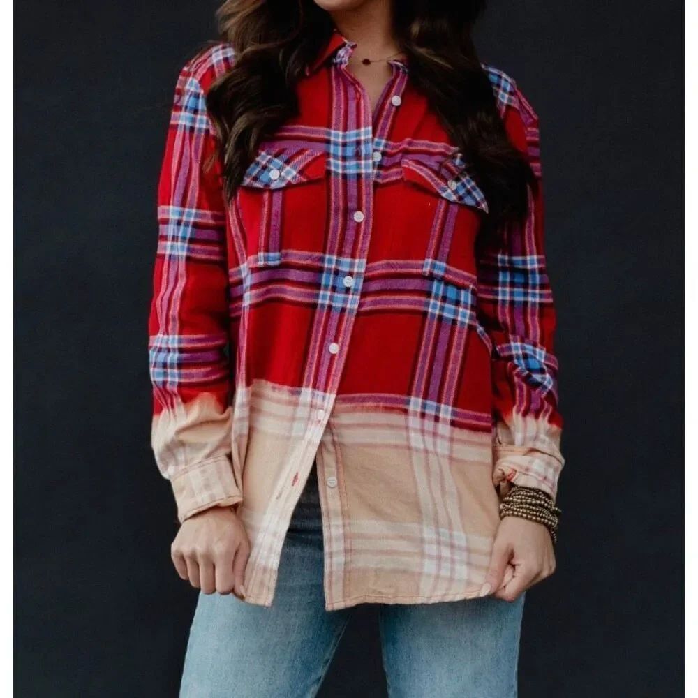 Panache women’s Ombré multicolored plaid flannel medium